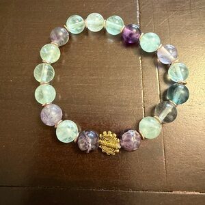 Fluorite Elegant Multi-Color Beaded Bracelet with Gold Accent